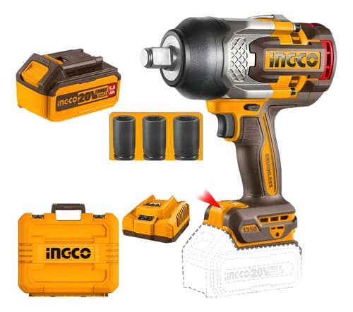 Llave De Impacto Ingco 1350nm, 3/4 , Ciwli20135 20v Con Bat Dorado