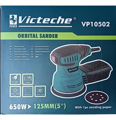 Lijadora Orbital Victeche 650w 125mm Con Deposito + 1 Disco Azul Petróleo