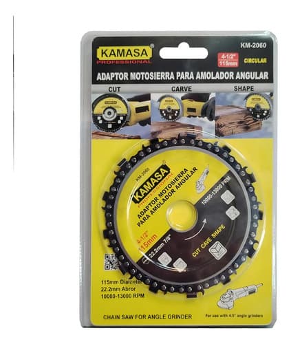 Disco Corte Kamasa Km2060 Motosierra Amoladora Madera 115mm 26 Dientes Amarillo