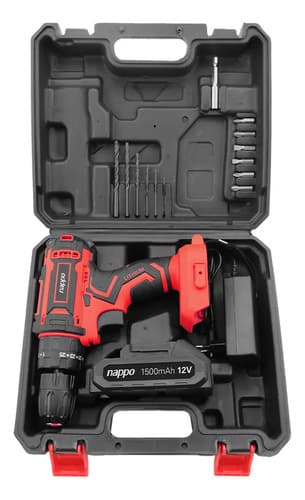 Taladro De Impacto Inalámbrico Nappo, Maletín Accesorios Rojo