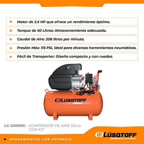 Compresor De Aire Eléctrico Portátil Lüsqtoff Lc-2550bk 50l 2.5hp Naranja 50 Hz Monofásica