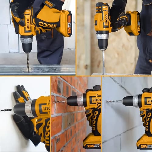 Taladro Atornillador Rotomartillo 20 V Ingco Con Accesorios Amarillo