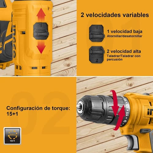 Atornillador Ingco 20v, Bateria 1.5ah, Cargador Amarillo