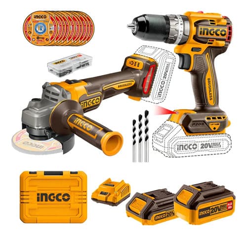 Amoladora Taladro Percutor 2 Baterias Ingco Ckli20273 Color Naranja
