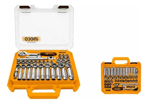 Juego De Dados 3/8  43pcs + Accesorios + Valija Ingco Naranja Claro