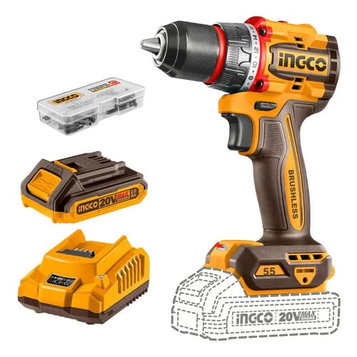 Taladro Atornillador 55nm Incluye Bateria Y Cargador Ingco Amarillo