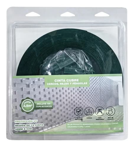 Cinta Cubre Cerco Rejas Premium Rollo Incluye Clips Colores Verde