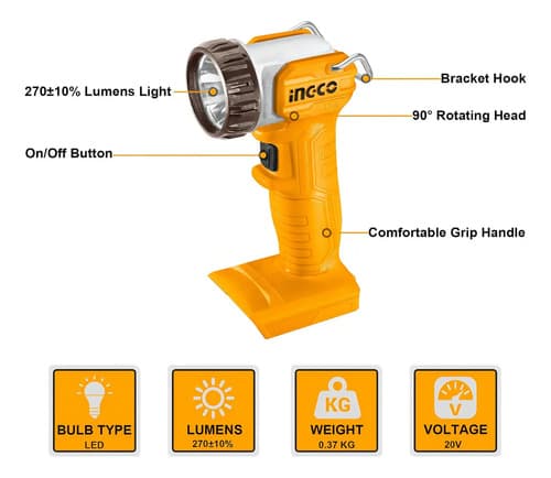 Linterna Led Inalámbrica 20v Bateria Amarillo