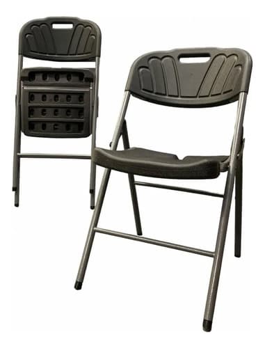 Silla Plegable De Metal Y Pvc Negra Negro Lisa