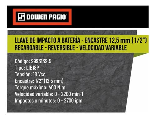 Llave Impacto Reversible S/bateria Dowen Pagio 9993139.5 Color Naranja Y Negro Naranja/negro 50 Hz