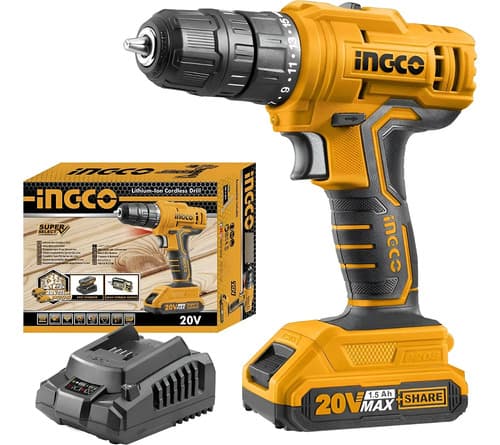 Atornillador Ingco 20v, Bateria 1.5ah, Cargador Amarillo