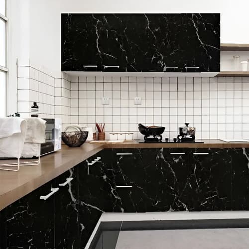 Vinilo Marmol Negro Autoadhesivo 60x300cm Para Mesada Cocina Y Pared