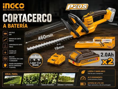 Corta Cerco A Bateria 20v Con 2 Baterias 2.0ah Y Cargador Ingco