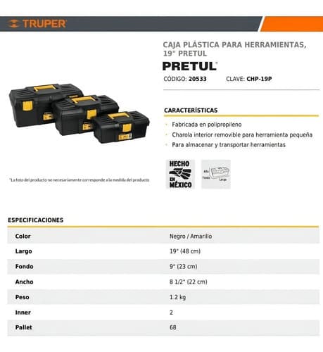 Caja De Herramientas Plástica 19 (48cm) - Pretul 20533 Negro