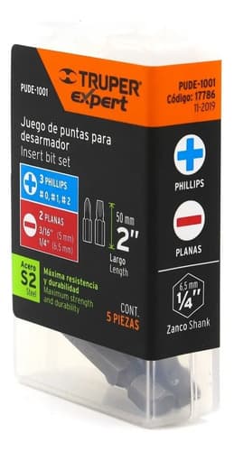 Juego De Puntas Combinadas De Acero 2'' Para Desarmador 5pzs