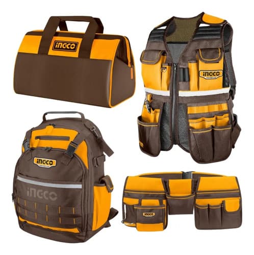 Bolso Mochila Chaleco Cartuchera Porta Herramientas Ingco Color Amarillo Con Marron Amarillo Y Marron