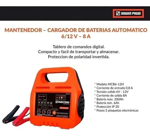 Cargador Mantenedor Bateria Dowen Pagio Automatico 6/12v 8ah