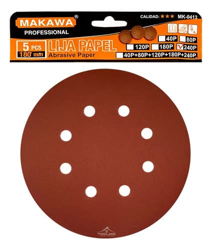 Disco Lija Velcro Makawa 7 Pulgadas 180 Mm Set 5 Unidades Madera Metal