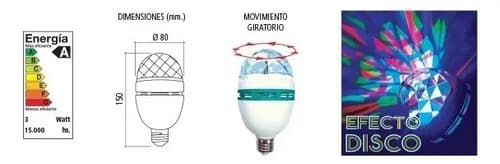Lámpara Led Bulbo E27 Rgb Giratoria Colores 3w Tbcin Multicolor