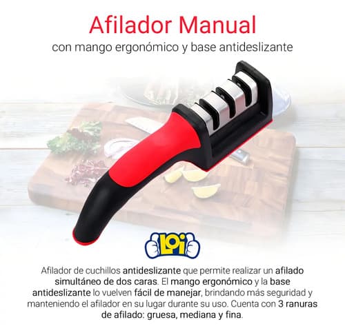 Afilador De Cuchillos Y Tijeras Con Mango Ergonómico Rojo
