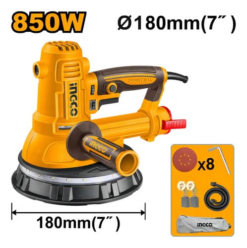 Lijadora De Yeso 850w 180mm 7 + Accesorios Ingco Dws10508 Co Amarillo