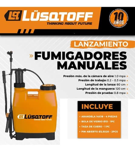 Pulverizador Fumigador Manual Mochila 16 Litros Lusqtoff Color Naranja