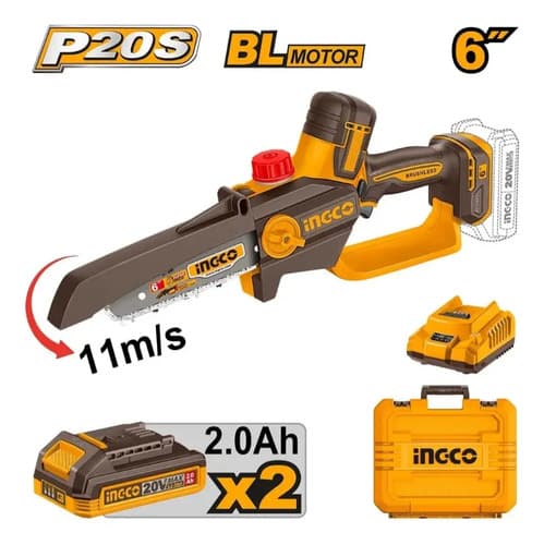 Motosierra A Batería 20v Ingco Autolubricante +2 Bat Y Carg Naranja