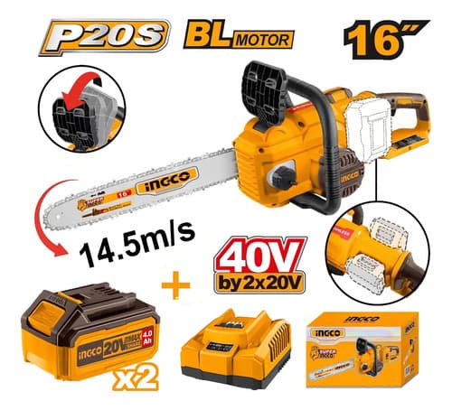Motosierra 40v 16 Cgsli40168 C/2 Baterias + Carg Ingco Color Amarillo