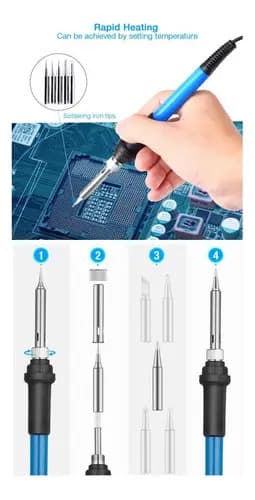 Kit Estaño Soldador 60w Temperatura Ajustabable Azul