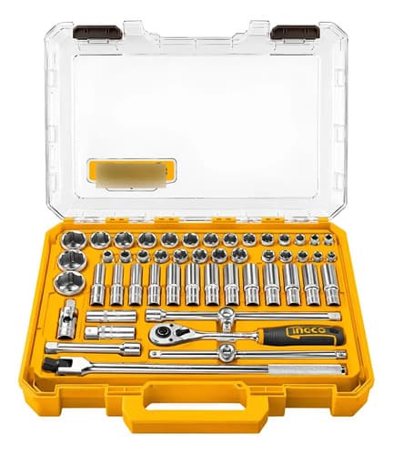 Juego De Dados 1/2  48pcs Cr-v Llave Crique Y Valija Ingco Naranja Claro