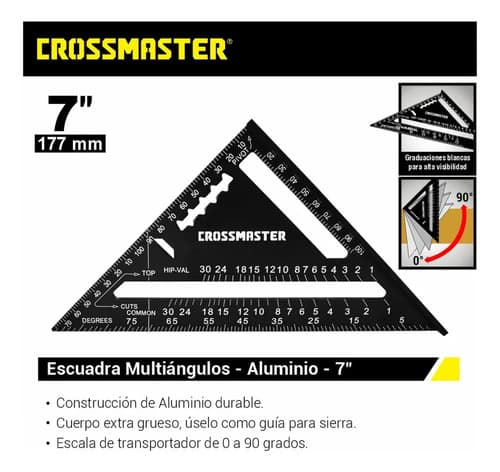 Escuadra Multiángulo Aluminio 7 Pulgadas Crossmaster Color Negro