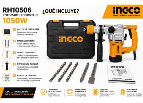 Rotomartillo Ingco Rh10506 1050w Sds Plus 4.5j Profesional Amarillo 50 Hz/60 Hz