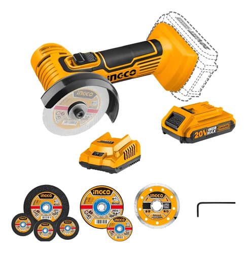 Mini Amoladora  Ingco Multifuncion 20v 3 Pulgadas Con Discos Amarillo 50hz