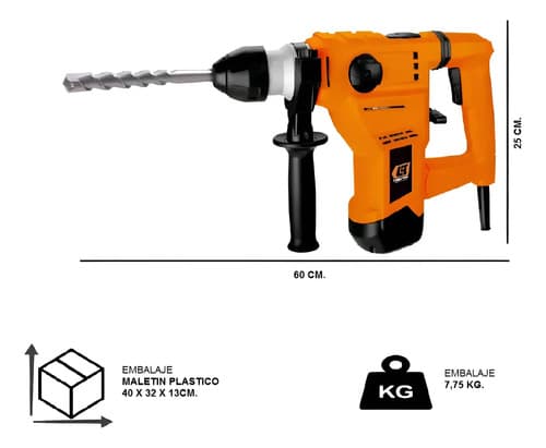 Rotomartillo Electroneumático Lüsqtoff Rml1500-8 Naranja Frecuencia De 50hz Con 1.5kw De Potencia 50 Hz