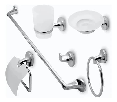 Set Accesorios Baño 6 Piezas Colomba Plateado