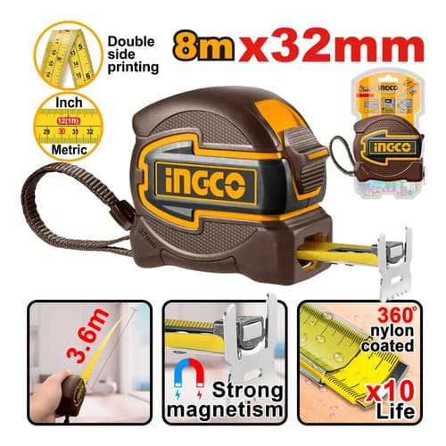 Cinta Metrica 8mx32mm Doble Impresion Gancho Ingco Hsmt80832