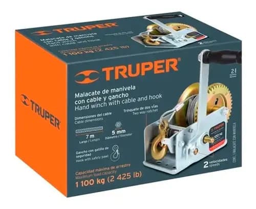 Malacate Con Manivela, 300 Kg, Con Cable, Truper, 14719