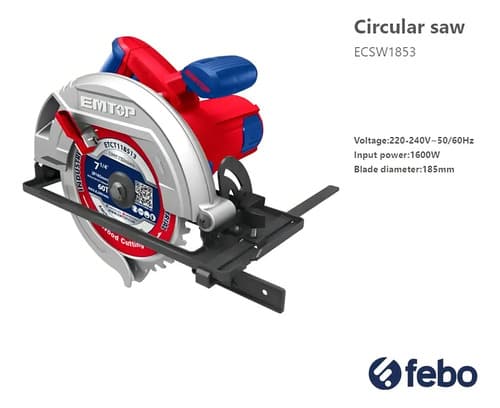Sierra Circular Electrica Emtop Profesional 1600rpm + Hoja Color Azul Y Rojo Azul/rojo
