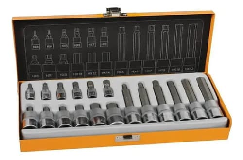Juego Tubos Dados Torx 1/4 Y 1/2 Pulgada 18 Piezas Hoteche Naranja Claro