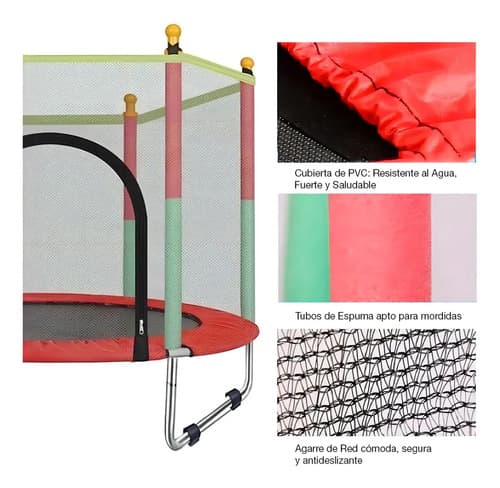 Cama Elástica Trampolín 1,40mt Con Red Protección Y Cobertor Lona De Salto Negro Cobertor De Resortes Rojo