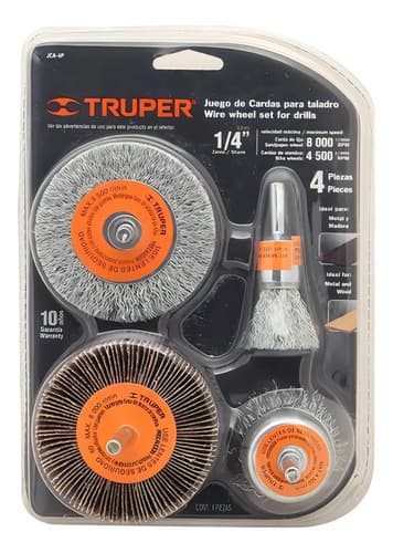Kit 4 Cepillos Para Taladro Lijar, Pulir Y Limpiar Truper Color Gris Oscuro