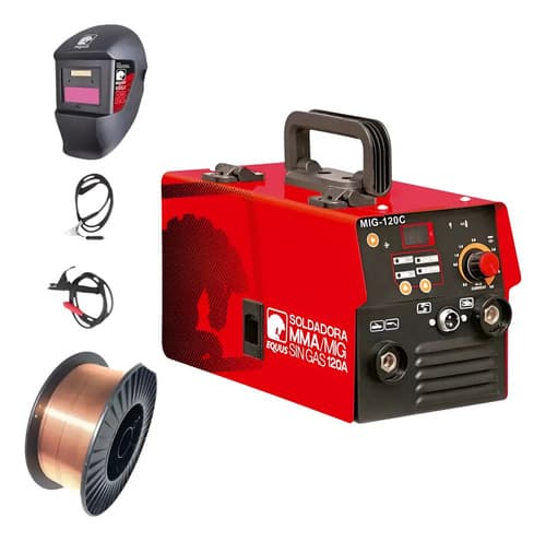 Soldadora Inv Igbt Mma Mig Sin Gas 120a + Careta +1k Alambre Rojo