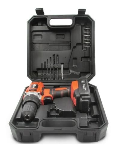 Taladro Atornillador Inalámbrico Hessen 016-5300 + 1 Batería De 2ah + Accesorio Con Maletín De Transporte Rojo/negro