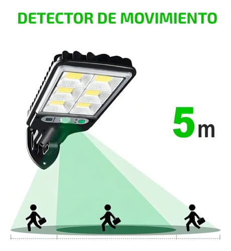 Foco Solar Exterior Con Sensor Y Foto Célula 6 Luces Negro