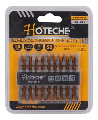 Juego De Puntas De Destornillador Hoteche Ph2/sl6, Pack De 10 Unidades De Acero