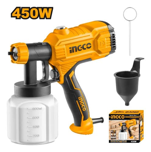 Pistola Eléctrica Para Pintar Succión Ingco Spg3508 De 800ml Color Naranja/negro 450w