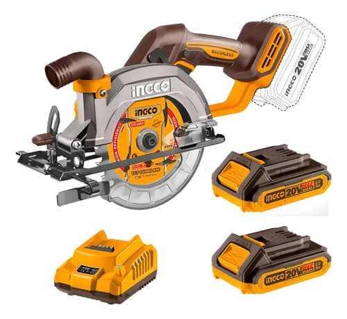 Sierra Circular Ingco 20v + 2 Baterias + 1 Cargado Csli1402  Naranja Claro