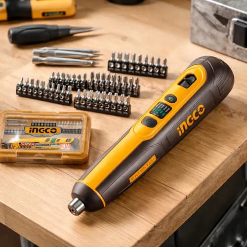 Atornillador Inalambrico Usb-c 1/4 Ingco Puntas Y Estuche Amarillo