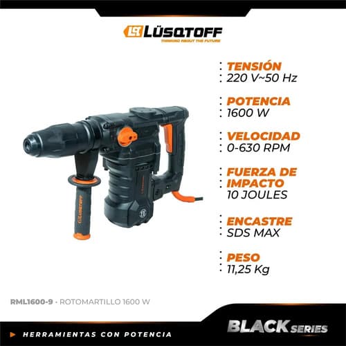Rotomartillo Demoledor Sds Max 1600w 10joules Lusqtoff Negro 50 Hz