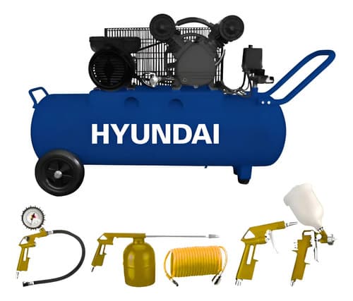 Compresor Hyundai Monofásico 2hp 100l 115psi Hyac100c Azul Monofásica